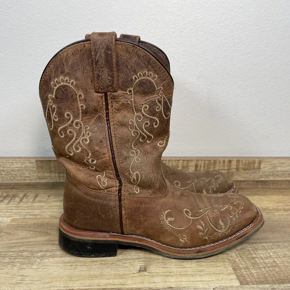 Smoky Mountain Kids Brown Leather Floral Embroidered Western Boots 3845C Size 3R
